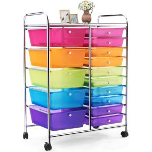 image15 Drawers Rolling Storage Cart Utility Tools Paper Organizer Mobile Storage Organizer with Wheels Art Cart Organizer for Kids Craft Storage Cart for Office School Home ClearMulticolor