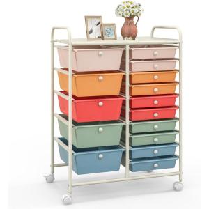 image15 Drawers Rolling Storage Cart Utility Tools Paper Organizer Mobile Storage Organizer with Wheels Art Cart Organizer for Kids Craft Storage Cart for Office School Home ClearMacaron