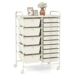 image15 Drawers Rolling Storage Cart Utility Tools Paper Organizer Mobile Storage Organizer with Wheels Art Cart Organizer for Kids Craft Storage Cart for Office School Home ClearWhite
