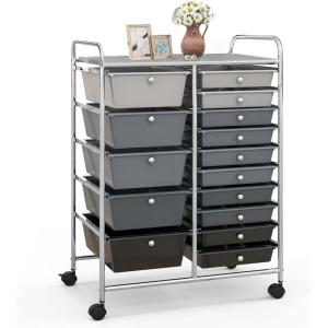 image15 Drawers Rolling Storage Cart Utility Tools Paper Organizer Mobile Storage Organizer with Wheels Art Cart Organizer for Kids Craft Storage Cart for Office School Home ClearGradient Grey