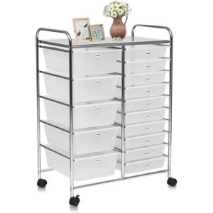 image15 Drawers Rolling Storage Cart Utility Tools Paper Organizer Mobile Storage Organizer with Wheels Art Cart Organizer for Kids Craft Storage Cart for Office School Home ClearClear