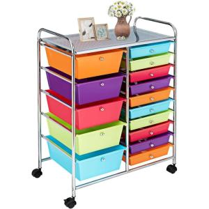 image15 Drawers Rolling Storage Cart Utility Tools Paper Organizer Mobile Storage Organizer with Wheels Art Cart Organizer for Kids Craft Storage Cart for Office School Home ClearColorful