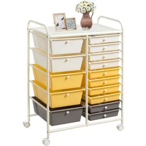image15 Drawers Rolling Storage Cart Utility Tools Paper Organizer Mobile Storage Organizer with Wheels Art Cart Organizer for Kids Craft Storage Cart for Office School Home ClearYellow