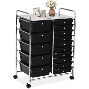 image15 Drawers Rolling Storage Cart Utility Tools Paper Organizer Mobile Storage Organizer with Wheels Art Cart Organizer for Kids Craft Storage Cart for Office School Home ClearBlack