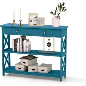 image39 Inch Entryway Table Narrow Long Behind Sofa Table Boho Entry TableFluted Console Table with Large Drawers and Open Wide Storage Shelf for Entryway Living Room Foyer Hallway NavyNavy