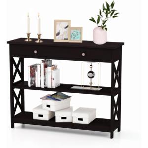 image39 Inch Entryway Table Narrow Long Behind Sofa Table Boho Entry TableFluted Console Table with Large Drawers and Open Wide Storage Shelf for Entryway Living Room Foyer Hallway NavyCoffee