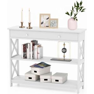 image39 Inch Entryway Table Narrow Long Behind Sofa Table Boho Entry TableFluted Console Table with Large Drawers and Open Wide Storage Shelf for Entryway Living Room Foyer Hallway NavyWhite