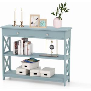 image39 Inch Entryway Table Narrow Long Behind Sofa Table Boho Entry TableFluted Console Table with Large Drawers and Open Wide Storage Shelf for Entryway Living Room Foyer Hallway NavyGreen