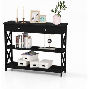 image39 Inch Entryway Table Narrow Long Behind Sofa Table Boho Entry TableFluted Console Table with Large Drawers and Open Wide Storage Shelf for Entryway Living Room Foyer Hallway NavyBlack