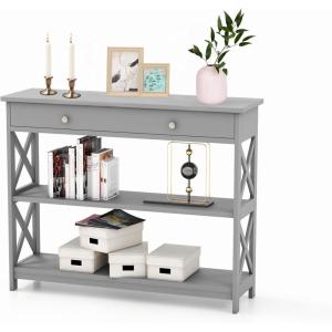 image39 Inch Entryway Table Narrow Long Behind Sofa Table Boho Entry TableFluted Console Table with Large Drawers and Open Wide Storage Shelf for Entryway Living Room Foyer Hallway NavyGrey