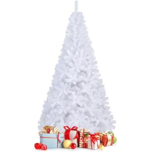 image6 FT White Christmas Tree Xmas Pine Tree Artificial Christmas Tree with Solid Sturdy Metal Stand Legs for Home Office Party Festival Holiday Decorations with 650 Tips Easy Assembly7ft