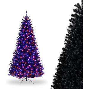 image7FT PreLit Black Christmas Tree Artificial Xmas Tree wSpooky Sounds Folding Metal Stand Hinged Halloween Tree w 380 Orange ampamp Purple LED Lights 6 Lighting Modes 1040 Branch Tips8ft
