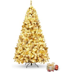 image9 FT PreLit Christmas Tree Easy to Assemble Snow Flocked Hinged Pine Tree Full Appearance Snowy Artificial Tree wLED Lights PVC Needles Prelighted Xmas Tree wSturdy Stand 9 FT7ft 6in