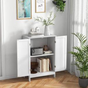 imageBathroom Storage Cabinet Wooden Floor Cabinet with 2 Doors and Adjustable Shelf Freestanding Cabinet for Living Room Bedroom Bathroom Entryway 235quot L x 14quot W x 345quot H BrownWhite