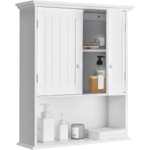 imageBathroom Wall Cabinet 2Door Over The Toilet Cabinet with Adjustable Shelf ampamp Open Storage Shelf Wall Mounted Bathroom Cabinet Hanging Medicine Cabinet for Living Room Entryway EspressoWhite