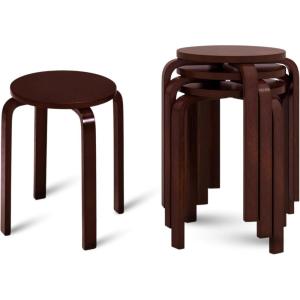 imageBentwood Stackable Stools Set of 4 18quot Stacking Stools wAntiSlip Pads Portable ampamp Flexible Wooden Stools Stackable Stools for Classroom Kitchen Classroom Stools for Students CoffeeDark Coffee