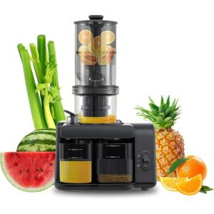imageCold Press Juicer 53quot Wide Feed Chute Easy to Clean Juicers wCleaning Brush ampamp 2 Cups 200W Power Motor Slow Masticating Juicer Machine wHigh Juice Yield for Whole Vegetables ampamp Fruits