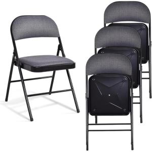 imageDinging Chairs 4 Pack Stackable Event Seats wCushion Portable Waiting Room Chairs Indoor Outdoor Folding Chairs wStudy Metal Frame for Party Events Bulk Picnic Kitchen Dining Gray4