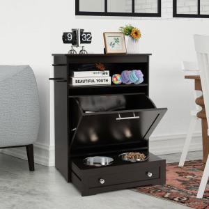 imageDog Feeding Station with Double Bowls Large Pull Out Dog Feeder ampamp Food Storage BrownBrown