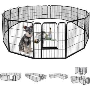 imageDog Playpen Indoor Outdoor 8 Panels 48quot Height Metal Dog Fence with Door for Large Medium Small Dogs Cats Pets Foldable Puppy Playpen for RV Camping Garden Yard16 Panels