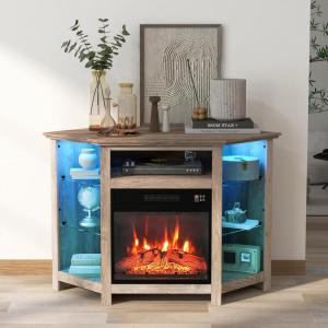 imageElectric Fireplace TV Stand for TVs Up to 50 Entertainment Center w 19 Fireplace Heater APP ampamp Remote Control 16Color LED Lights Corner TV Stand with Adjustable Shelves BlackGray