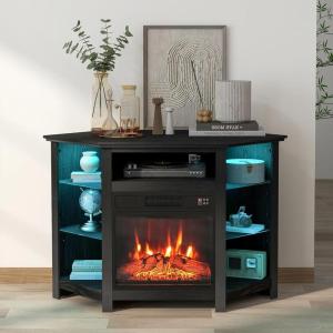imageElectric Fireplace TV Stand for TVs Up to 50 Entertainment Center w 19 Fireplace Heater APP ampamp Remote Control 16Color LED Lights Corner TV Stand with Adjustable Shelves BlackBlack