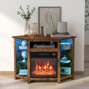 imageElectric Fireplace TV Stand for TVs Up to 50 Entertainment Center w 19 Fireplace Heater APP ampamp Remote Control 16Color LED Lights Corner TV Stand with Adjustable Shelves BlackRustic Brown