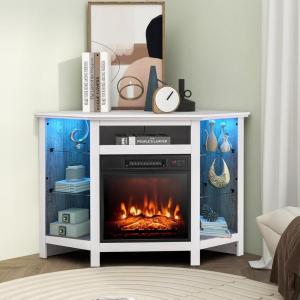 imageElectric Fireplace TV Stand for TVs Up to 50 Entertainment Center w 19 Fireplace Heater APP ampamp Remote Control 16Color LED Lights Corner TV Stand with Adjustable Shelves BlackWhite