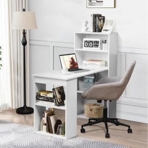 imageGRAFFY Computer Desk with 6 Storage Shelves  48quot Reversible Writing Desk Workstation with Bookshelf and CPU Stand Modern Compact Office Desk for Bedroom Study Home Office BlackWhite