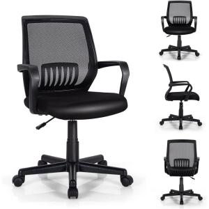 imageGRAFFY Office Desk Chair 300 LBS Rolling Mesh Computer Chair wCushioned Seat Adjustable Height Lumbar Arm Support Mid Back Swivel Black