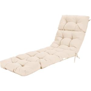 imageGRAFFY Patio Chaise Lounge Cushion 72quot x 22quot x 4quot Lounge Chair Cushion Tufted Lounger Cushion with 4 String Ties Thickened OilProof for Terrace Poolside Outdoor Indoor GreyBeige