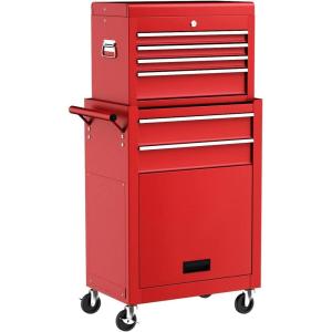 imageGRAFFY Rolling Tool Chest w6 DrawersMetal Tool Storage Cabinet w4 Hooks ampamp Universal Casters Toolbox Organizer wLock for GarageWarehouse BlackRed