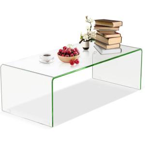 imageGlass Coffee Table for Living Room 425quot x 20quot x 14quot Living Room Tables UShape Clear Coffee Table w 047quot Tempered Glass Minimalist End Table wRounded Edges for Waiting Room Clear