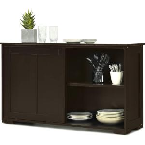 imageGraffy Kitchen Sideboard Storage Buffet Cabinet W 2 Sliding Doors ampamp Adjustable Shelf Wooden Buffet Table for Stack or SidetoSide Use for Living Room Entryway 42quot x 13quot x 245quot Antique WhiteBrown