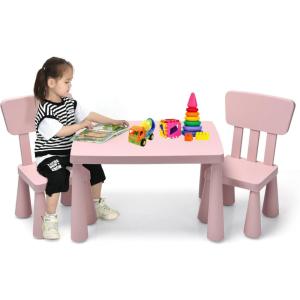 imageKids Table and Chairs2 Chairs Included 3 Piece Lightweight Plastic Children Activity Table for Preschool Kindergarten Playroom Easy Clean Toddler Furniture Set for Ages 17 PinkPink