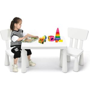 imageKids Table and Chairs2 Chairs Included 3 Piece Lightweight Plastic Children Activity Table for Preschool Kindergarten Playroom Easy Clean Toddler Furniture Set for Ages 17 PinkWhite