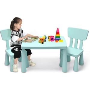 imageKids Table and Chairs2 Chairs Included 3 Piece Lightweight Plastic Children Activity Table for Preschool Kindergarten Playroom Easy Clean Toddler Furniture Set for Ages 17 PinkGreen