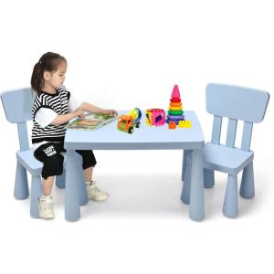 imageKids Table and Chairs2 Chairs Included 3 Piece Lightweight Plastic Children Activity Table for Preschool Kindergarten Playroom Easy Clean Toddler Furniture Set for Ages 17 PinkBlue