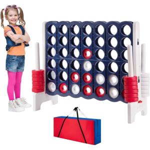 imageOversized 4 in a Row Connect Game Set wStorage Carrying Bag Extra Large 4toScore Game w 42 Ring Toss ampamp QuickRelease SliderIndoor Outdoor Large Yard Games wStable Base for Kids Adults FamilyDark Blue  White