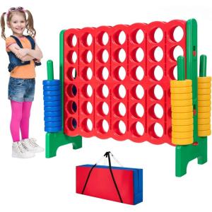 imageOversized 4 in a Row Connect Game Set wStorage Carrying Bag Extra Large 4toScore Game w 42 Ring Toss ampamp QuickRelease SliderIndoor Outdoor Large Yard Games wStable Base for Kids Adults FamilyRed  Green