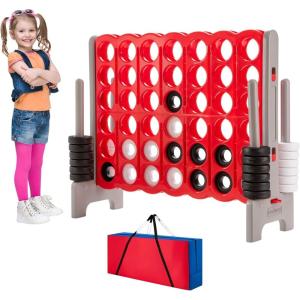 imageOversized 4 in a Row Connect Game Set wStorage Carrying Bag Extra Large 4toScore Game w 42 Ring Toss ampamp QuickRelease SliderIndoor Outdoor Large Yard Games wStable Base for Kids Adults FamilyRed  Brown