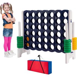 imageOversized 4 in a Row Connect Game Set wStorage Carrying Bag Extra Large 4toScore Game w 42 Ring Toss ampamp QuickRelease SliderIndoor Outdoor Large Yard Games wStable Base for Kids Adults FamilyDark Blue  Gray