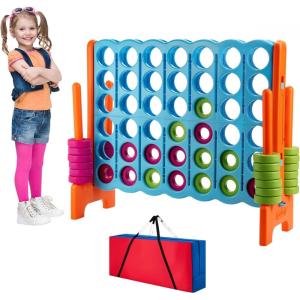 imageOversized 4 in a Row Connect Game Set wStorage Carrying Bag Extra Large 4toScore Game w 42 Ring Toss ampamp QuickRelease SliderIndoor Outdoor Large Yard Games wStable Base for Kids Adults FamilyBlue  Orange