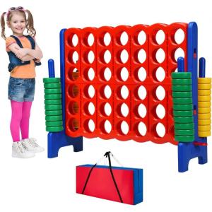 imageOversized 4 in a Row Connect Game Set wStorage Carrying Bag Extra Large 4toScore Game w 42 Ring Toss ampamp QuickRelease SliderIndoor Outdoor Large Yard Games wStable Base for Kids Adults FamilyRed  Dark Blue