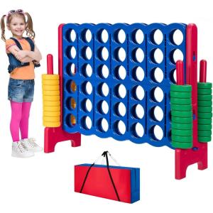 imageOversized 4 in a Row Connect Game Set wStorage Carrying Bag Extra Large 4toScore Game w 42 Ring Toss ampamp QuickRelease SliderIndoor Outdoor Large Yard Games wStable Base for Kids Adults FamilyDark Blue  Red