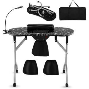 imagePortable Manicure Table Foldable Nail Desk wElectric Residue Collector Bendable LED Lamp Removable Armrest Pad Lockable Wheels Foldable Nail Table wCarry Bag for Home Salon WhiteBlack