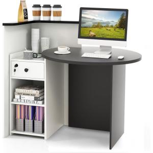 imageReception Desk Retail Checkout Counter wLockable Drawer ampamp Open Shelves Computer Workstation Small Front Desk Reception Counter for Company Lobby Store Salon Office Black ampamp WhiteBlack  White