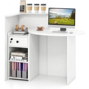 imageReception Desk Retail Checkout Counter wLockable Drawer ampamp Open Shelves Computer Workstation Small Front Desk Reception Counter for Company Lobby Store Salon Office Black ampamp WhiteWhite