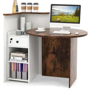 imageReception Desk Retail Checkout Counter wLockable Drawer ampamp Open Shelves Computer Workstation Small Front Desk Reception Counter for Company Lobby Store Salon Office Black ampamp WhiteRustic Brown  White