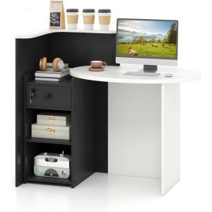 imageReception Desk Retail Checkout Counter wLockable Drawer ampamp Open Shelves Computer Workstation Small Front Desk Reception Counter for Company Lobby Store Salon Office Black ampamp WhiteWhite  Black